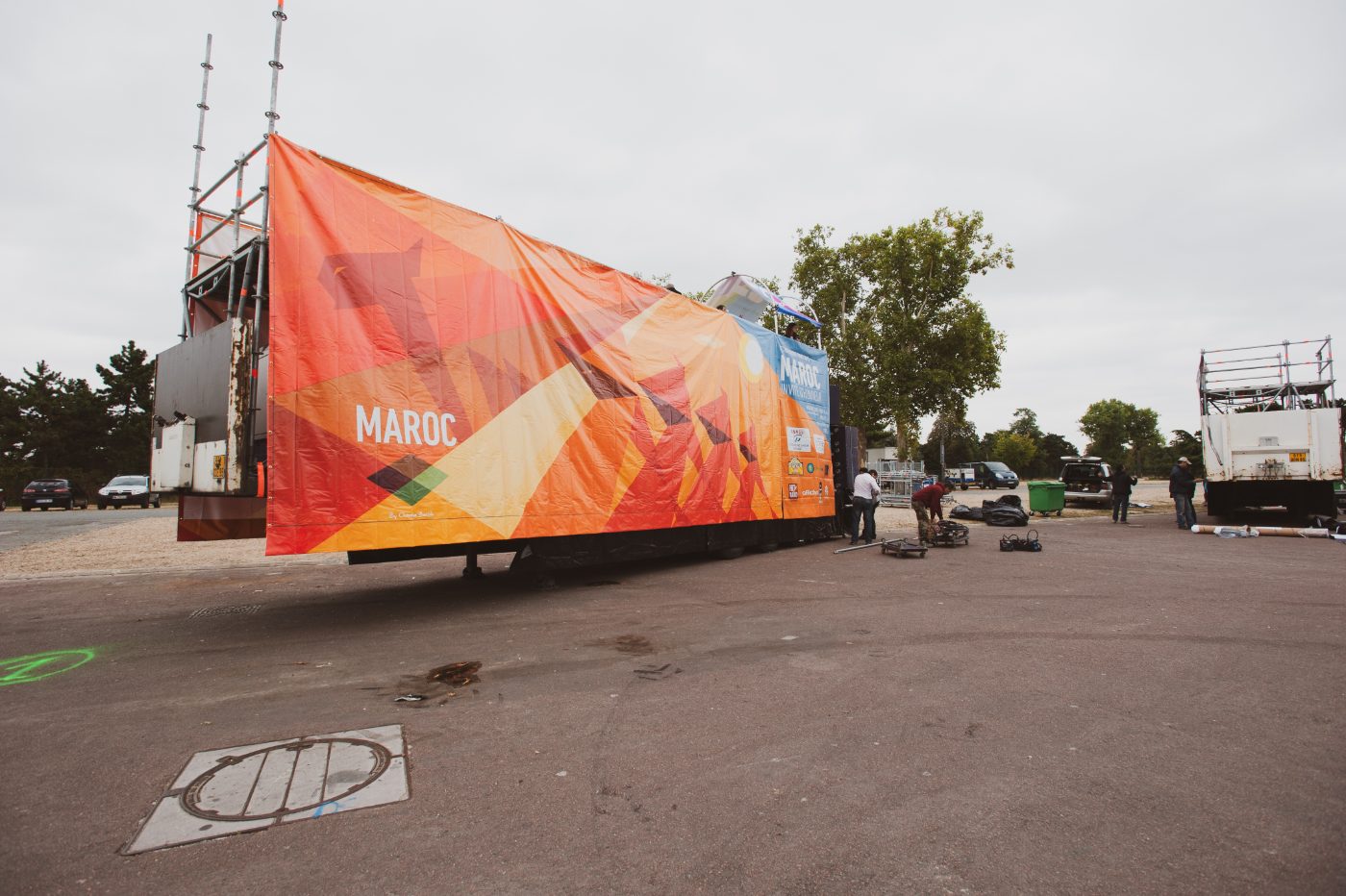The wrapped truck in the staging lot, MAROC across the flank